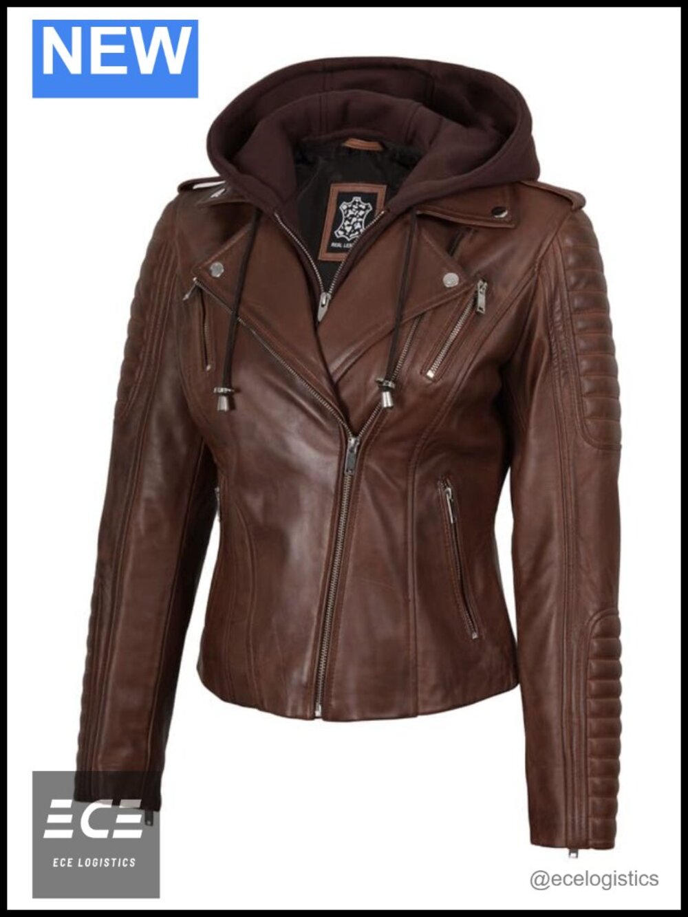 Womens Real Lambskin Leather Jacket Detachable Hood Zip Closure